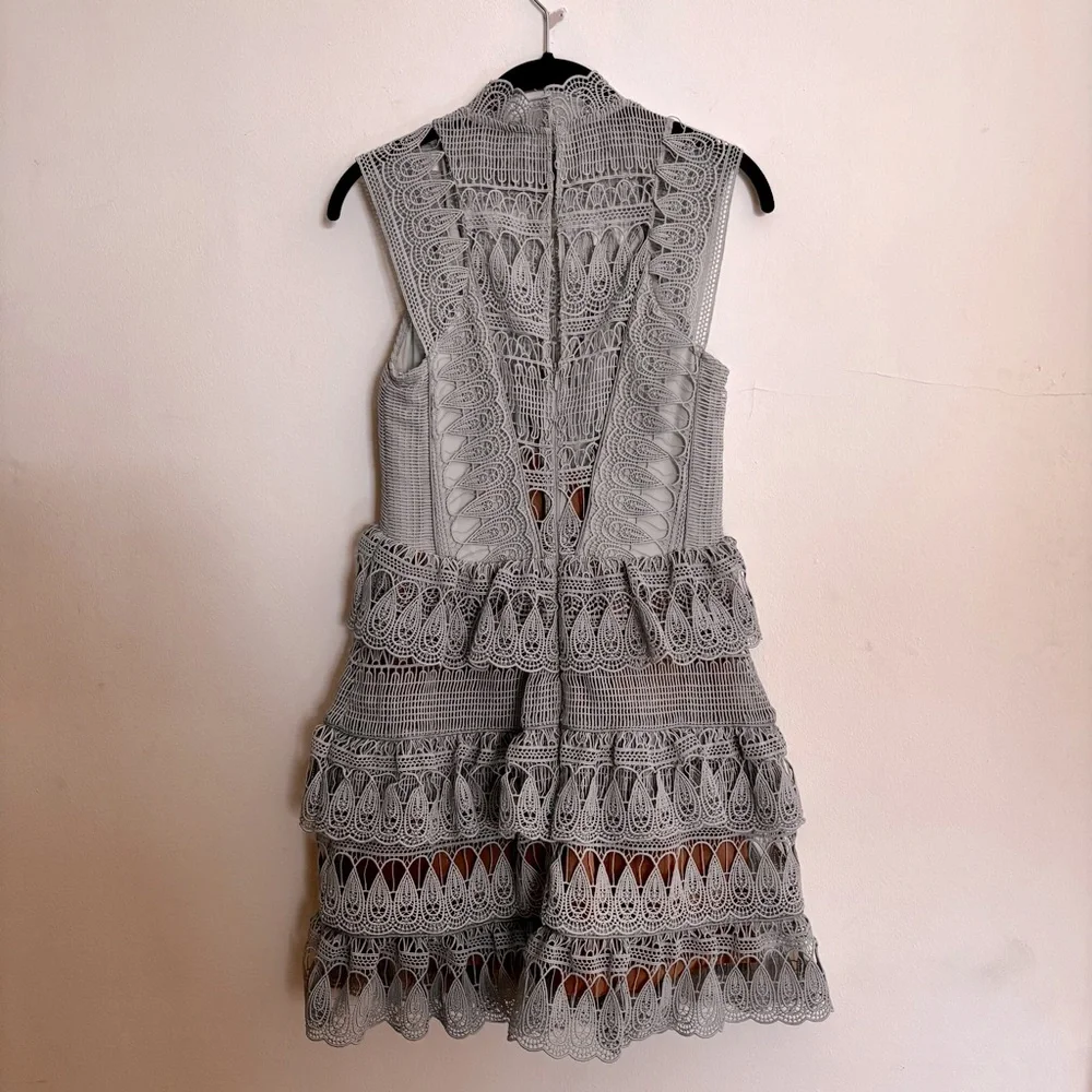 SELF-PORTRAIT Teardrop Guipure Panelled Mini Dress - Size 6 - Picture 8 of 11